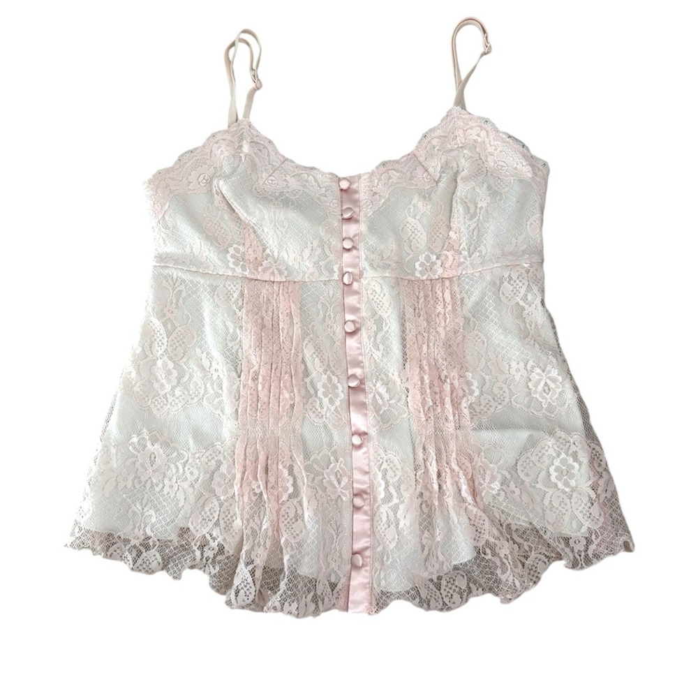 pink coquette lace babydoll camisole tank top